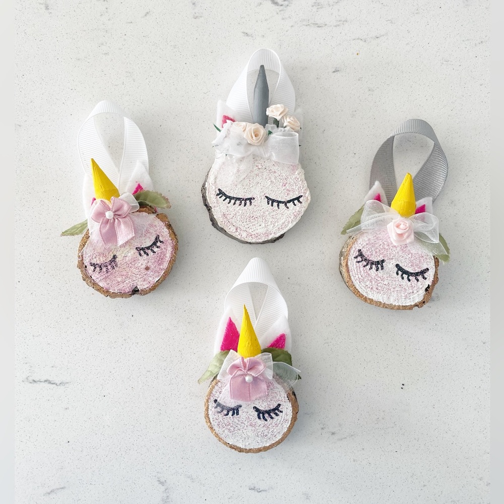 🔴 3 for $15 Handmade Wooden Unicorn Girl’s Wood Slice Ornament